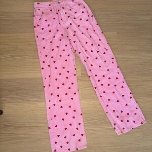 Pink Pants with Red Heart Pattern